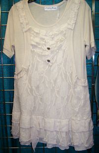 818 Cream Short Sleeve Tee With Lace Halter Top